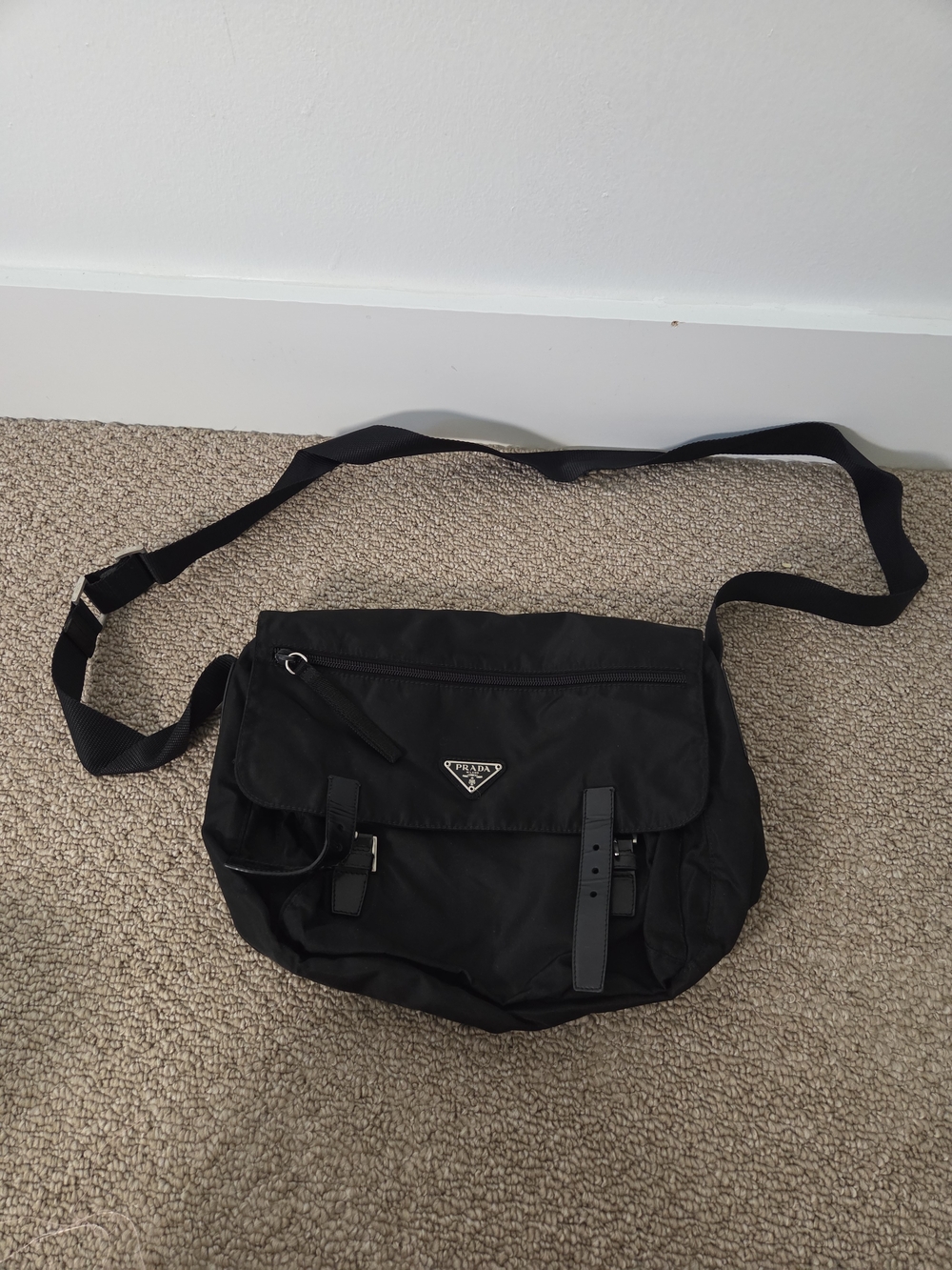 Prada Black Nylon Messenger Crossbody Bag